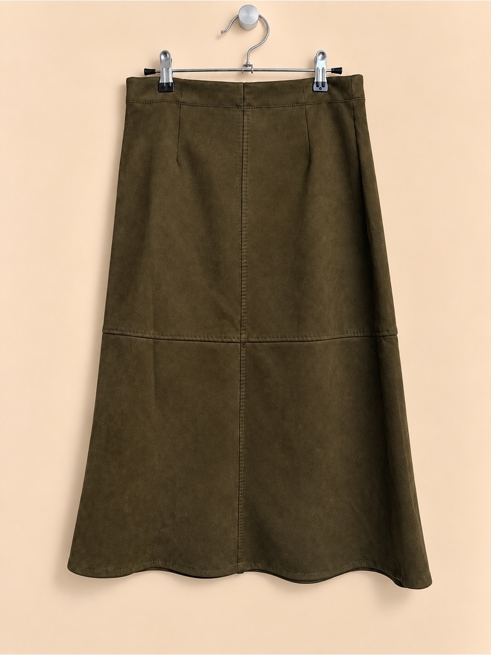 Max Studio Olive Green Faux Suede Midi Skirt Pull On Size M Like New